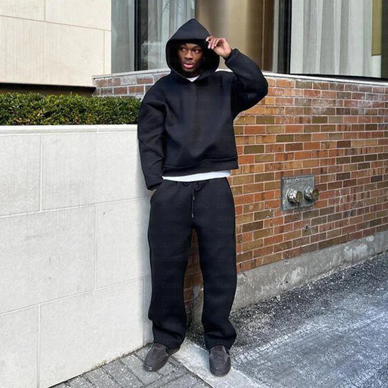 Solid Color Hoodie and Sweatpants Set - BLITZBUY