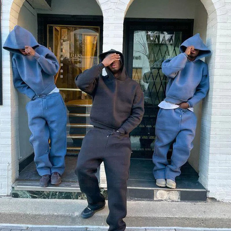 Solid Color Hoodie and Sweatpants Set - BLITZBUY