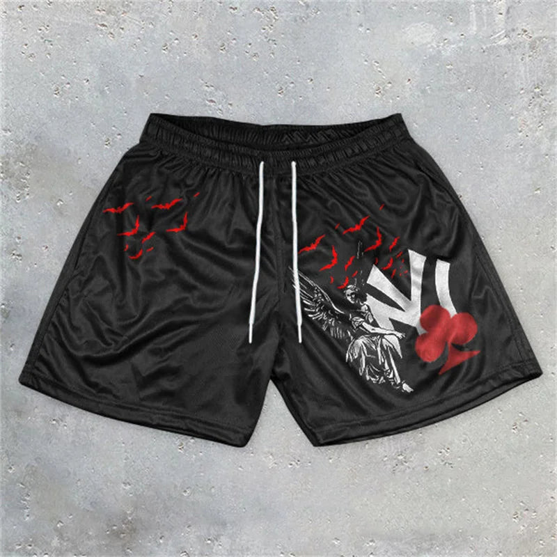 Y2K Graphic Letter Print Gym Shorts for Men - BLITZBUY