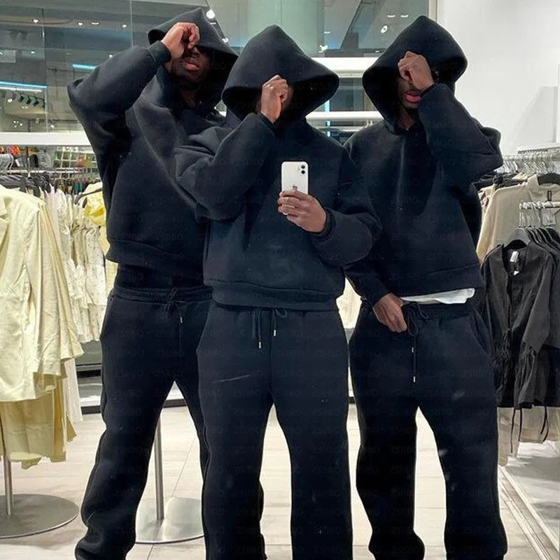 Solid Color Hoodie and Sweatpants Set - BLITZBUY