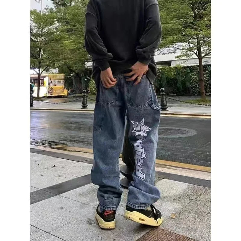 Y2K Vintage Embroidered Wide Leg Jeans for Men