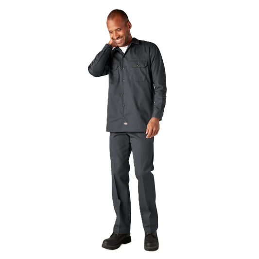 Dickies Mens Big & Tall Long Sleeve Work Shirt Charcoal - BLITZBUY