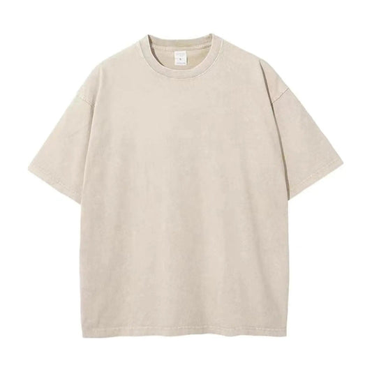 Fkatuzi Oversized Cotton Solid T Shirt for Men Vintage Streetwear Basic Tees Baggy Hip Hop Unisex Tops Acid Wash Tshirt (Apricot3XL) - 8OUT