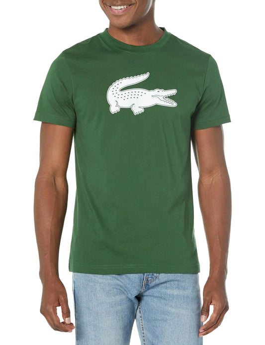 Lacoste Mens Mens Short Sleever Regular - fit Ultra Dry Croc Graphic Tee Shirt Vert/Blanc X - Large - 8OUT
