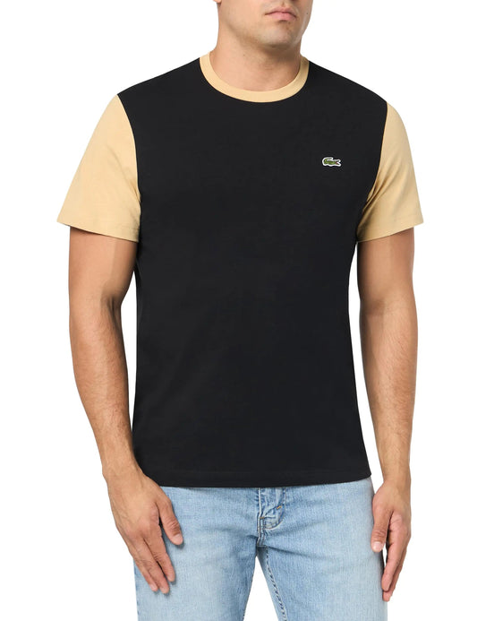 Lacoste Mens Regular Fit Short Sleeve Color Blocked Crew Neck Teeshirt Black/Croissant XXL - 8OUT