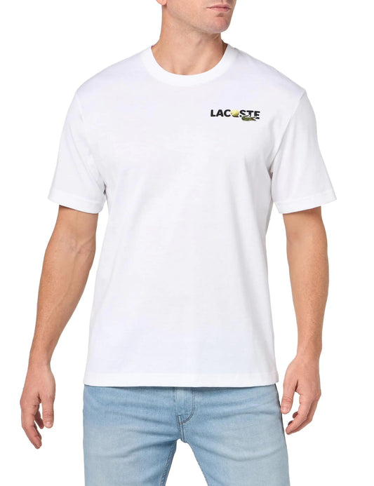 Lacoste Mens Short Sleeve Classic Fit Tee Shirt W/Graphics On Back White M - 8OUT