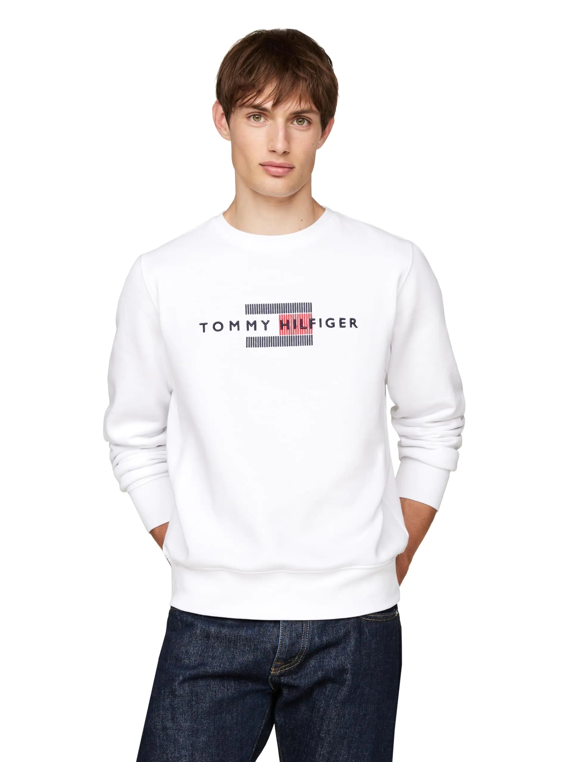 Tommy Hilfiger Mens Flag Embroidered Sweater White - 8OUT